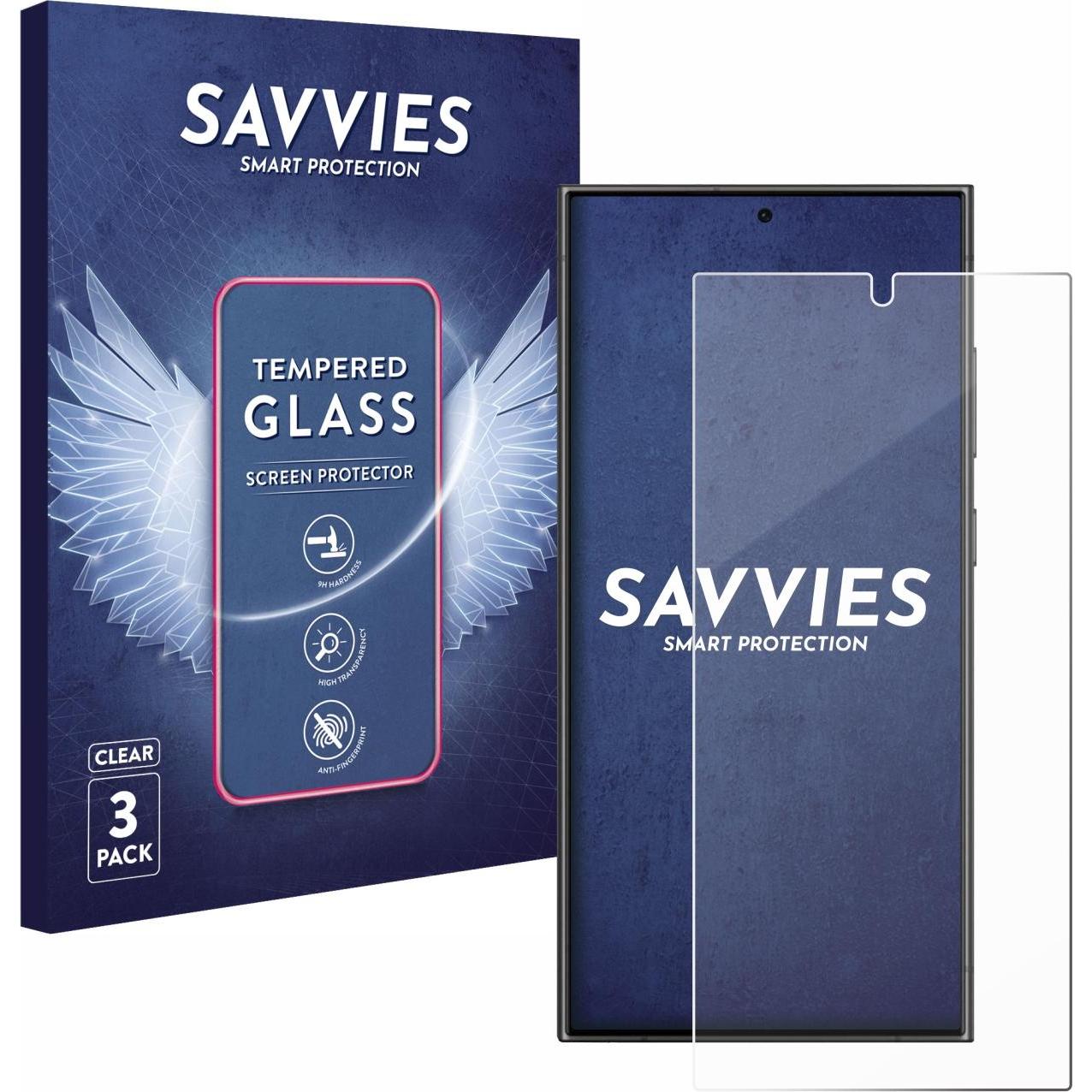 Savvies Panzerglas Schutzglas Displayschutz (3 Stück, Samsung Galaxy S24 Ultra), Smartphone Schutzfolie, Transparent