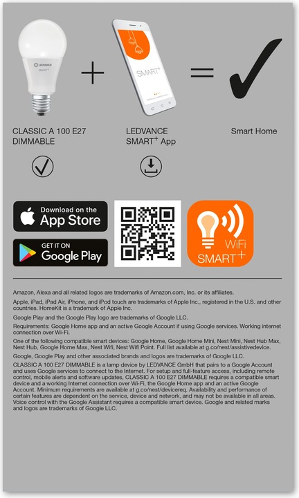 Actual product image Ledvance Smart+ Wifi Classic (E27, 14 W, 1521 lm, 1 x, F)