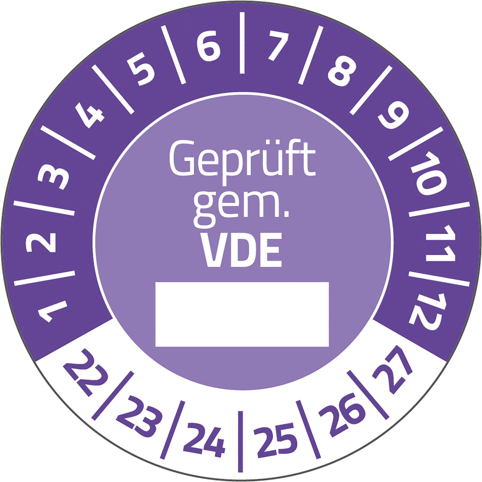 Thumbnail - Avery Dennison, Sticker, Zweckform Prüfplaketten "Geprüft gem. VDE", 2022-2027 violett, Durchmesser: 20 mm, aus Vinyl, b...