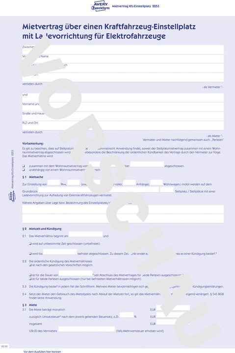 Immagine prodotto Avery Contratto di noleggio di un posto auto con dispositivo di ricarica elettronica (4 x)