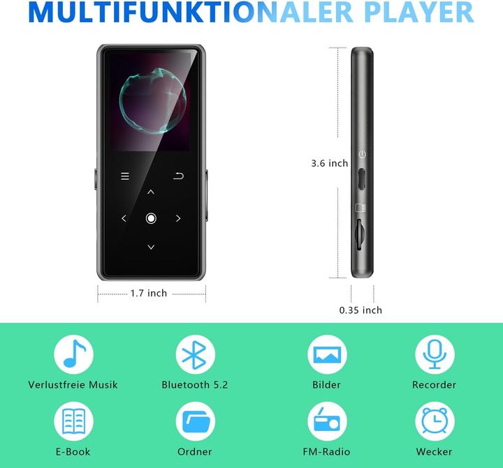 Produktbild AiMoonsa MP3-Player mit Bluetooth und HiFi-Sound (64 GB)