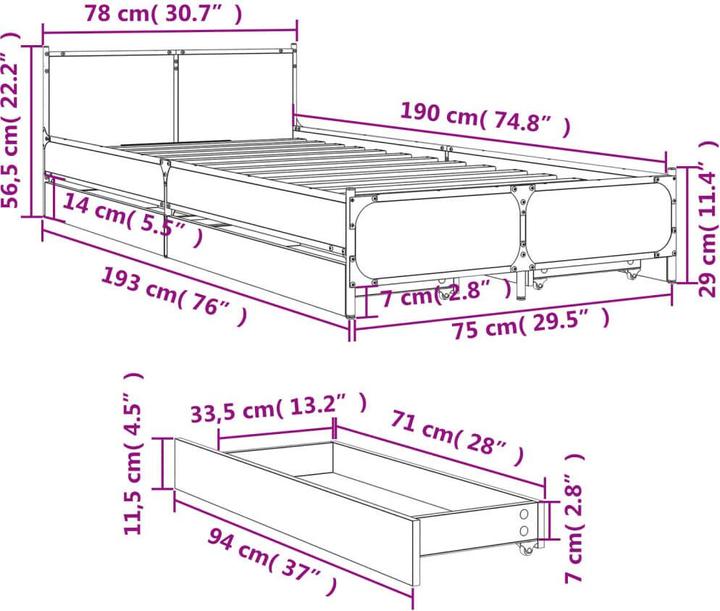 Image du produit vidaXL Bettgestell (75 x 190 cm)