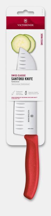 Produktbild Victorinox Swiss Classic, Santokumesser, 17cm, gerade, fluted, rot, blister (17 cm)