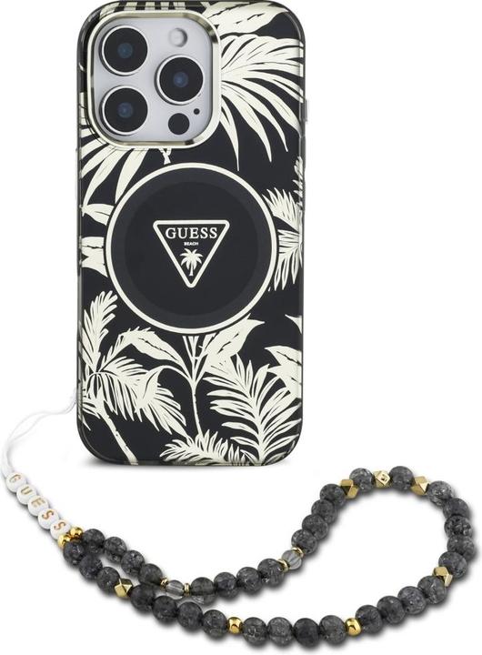 Produktbild Guess Palm Trees Triangle Pearl Strap MagSafe case for iPhone 16 Pro black (Apple iPhone 16 Pro)