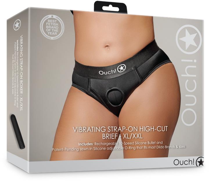 Ouch! Vibrating Strap-on High-cut Brief - XL/XXL