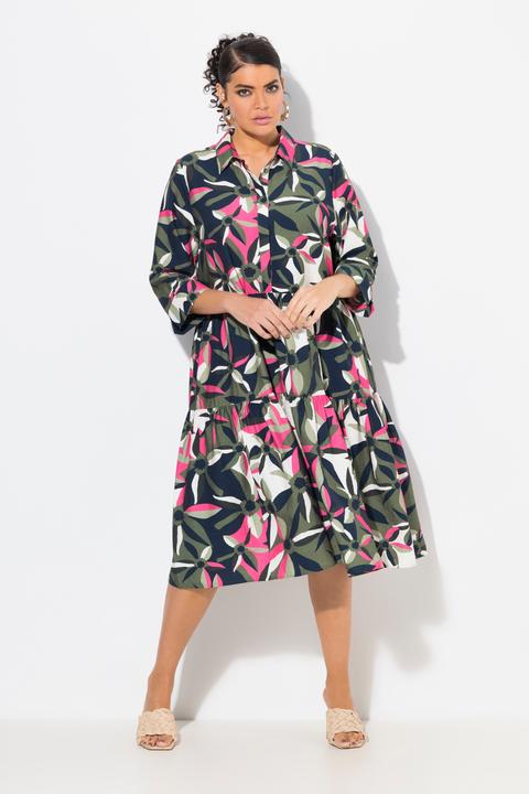 Produktbild Ulla Popken Midikleid, A-Linie, Hemdkragen, 3/4-Arm (58)