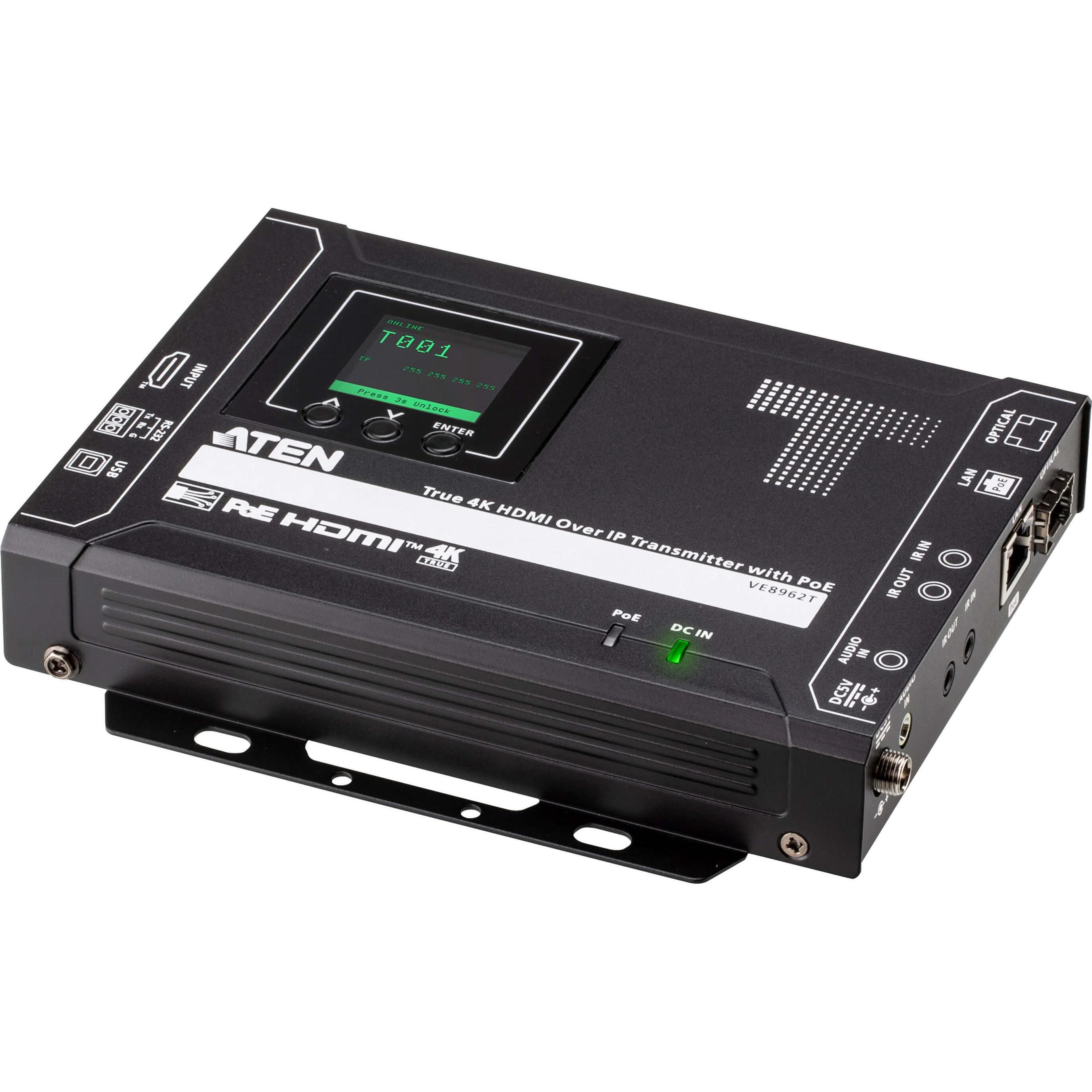 Aten VE8962T True 4K HDMI over IP Transmitter with PoE, Switch KVM, Nero