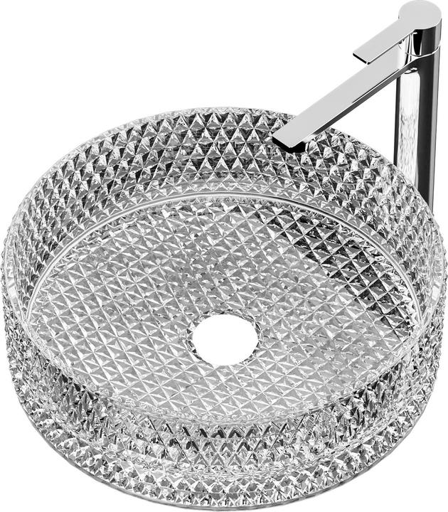Actual product image Emke Countertop washbasin, 360 x 360 x 112 mm, clear glass sink, Round countertop washbasin (360 mm, 360 mm)