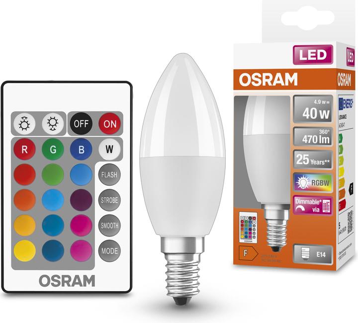 Image du produit Osram Lampes Led Retrofit Rgbw avec télécommande (E14, 40 W, 470 lm, 1 x, F)