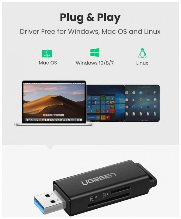 Produktbild Ugreen CM104 SD/microSD USB 3.0 memory card reader (white) (USB 3.0)
