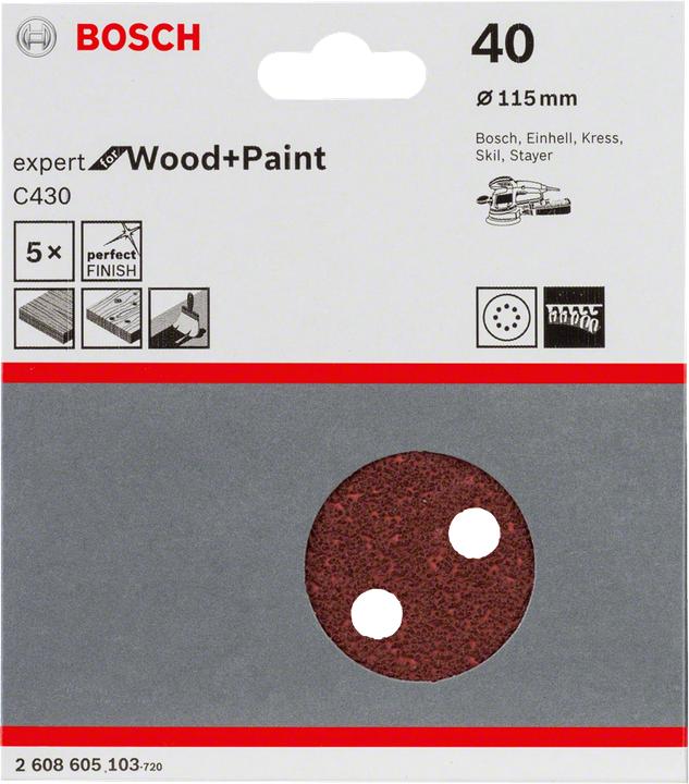 Actual product image Bosch Professional Zubehör Sanding sheet C430, 115 mm, 40, 8 holes, Velcro, pack of 5 (40)