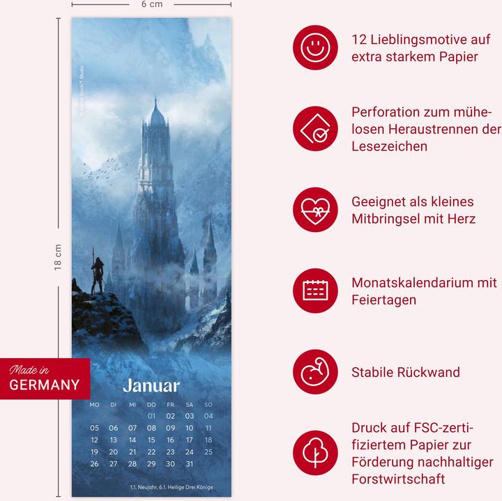 Produktbild Fantasy Lesezeichen & Kalender 2026 (6 x 18 cm, Kein Einband, Deutsch)