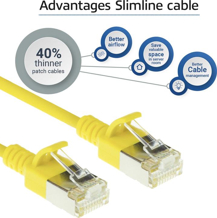 Actual product image Yellow 2 meter LSZH U/FTP CAT6A datacenter slimline patch cable snagless with RJ45 connectors (U/FTP, CAT6a, 2 m)