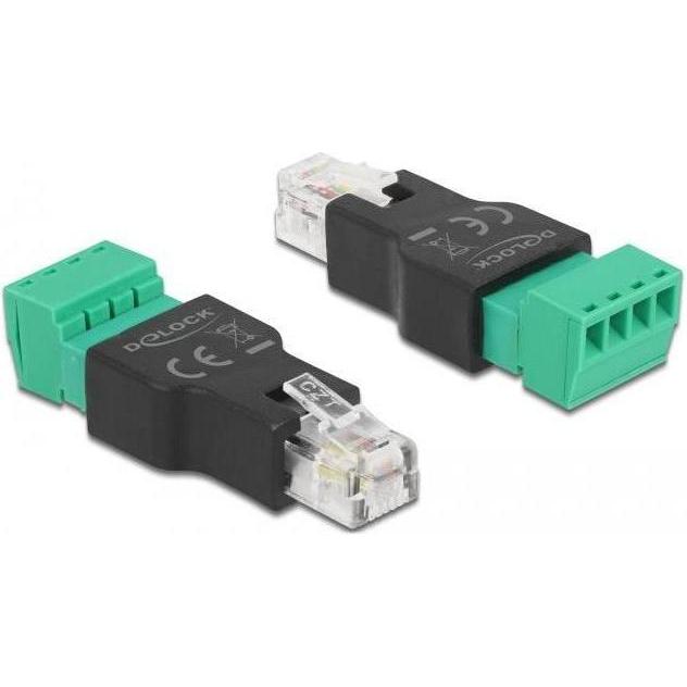 Delock Adapter RJ11/14 Stecker zu Terminalblock 4 Pin 2-teilig (4-Pin, RJ11 (1x)), Netzwerkadapter, Schwarz, Grün
