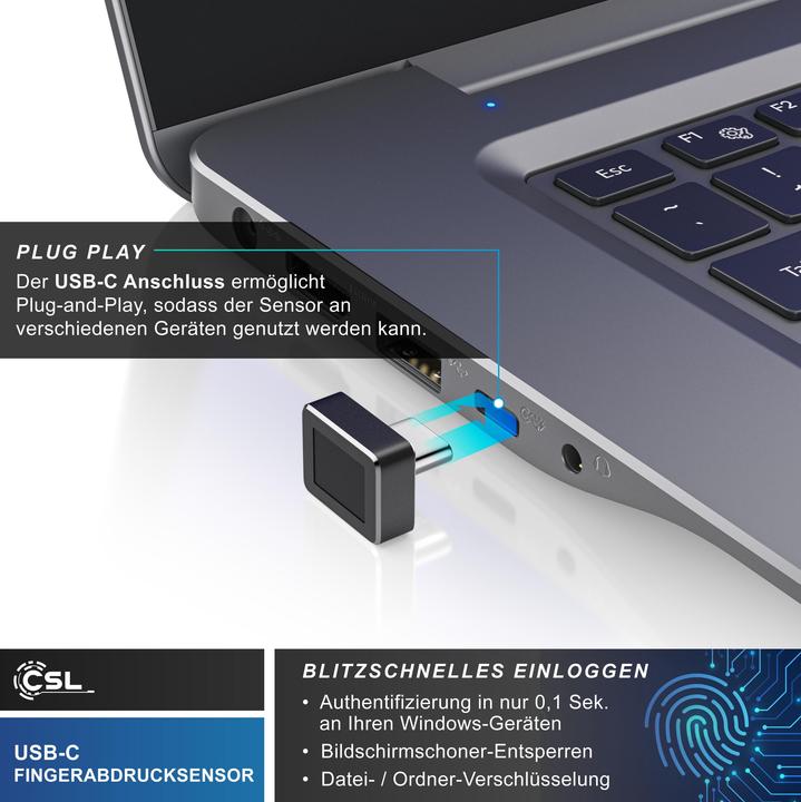 Image du produit Aplic Fingerabdrucksensor USB Typ-C, bis zu 10 IDs, Fingerabdruckleser, Fingerprint Key Reader, Win 11