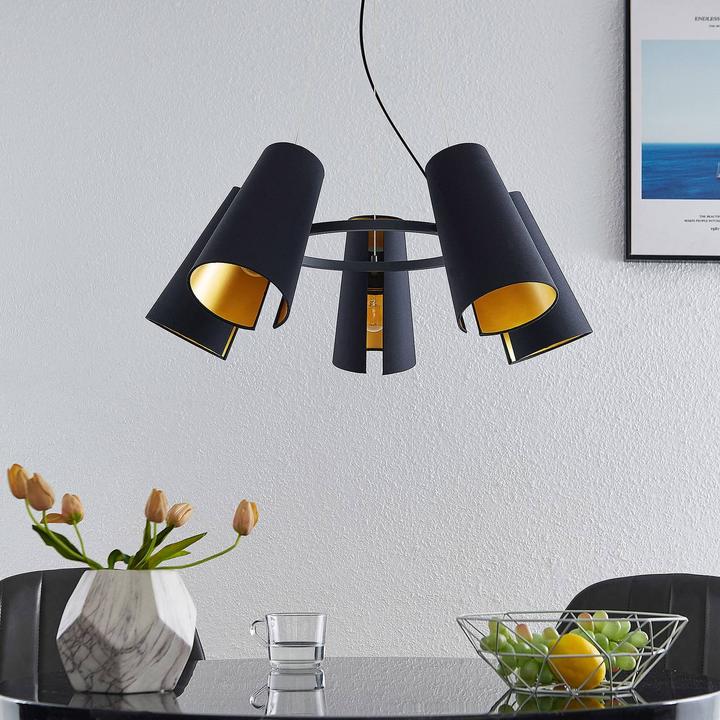 Actual product image Lucande Kemoni pendant light Black/Gold (E27)