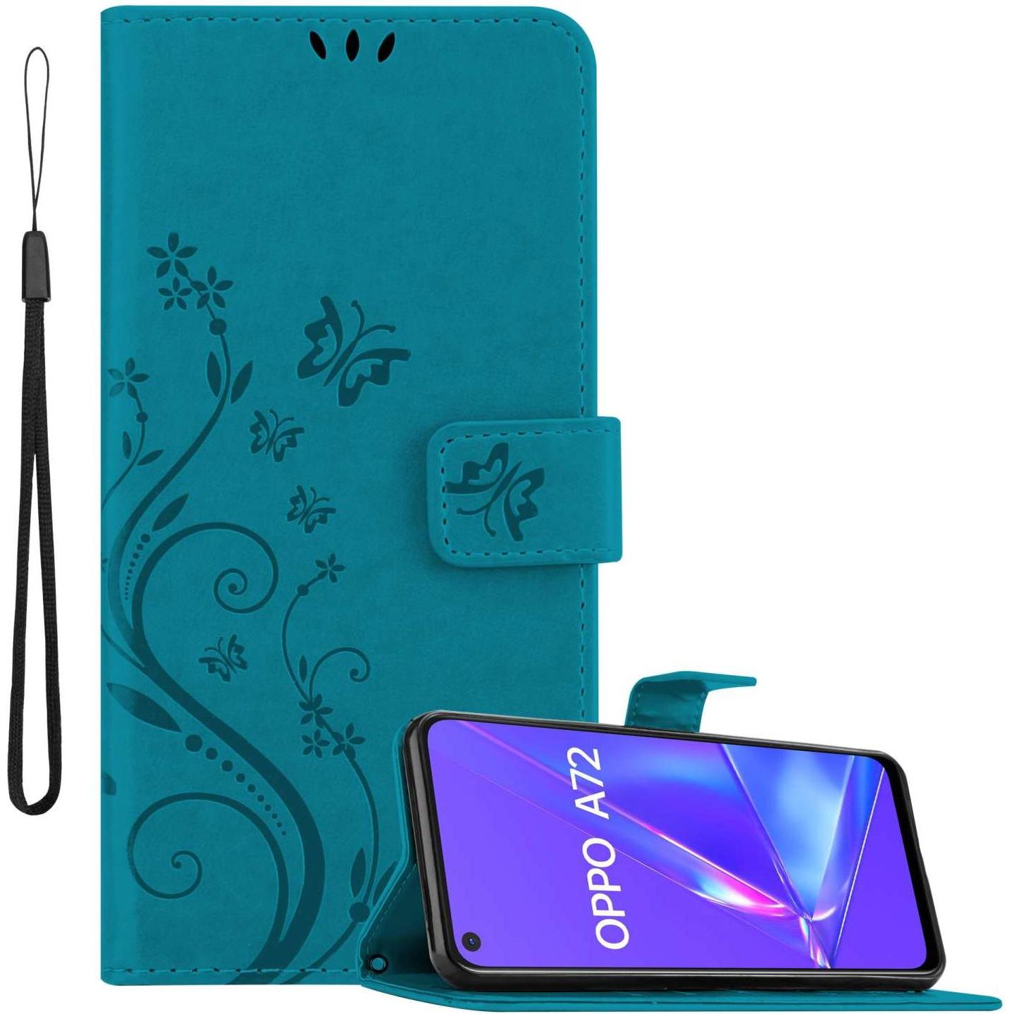 Cadorabo Hülle für Oppo A72 mit Blumen Muster (Oppo A72), Smartphone Hülle, Blau