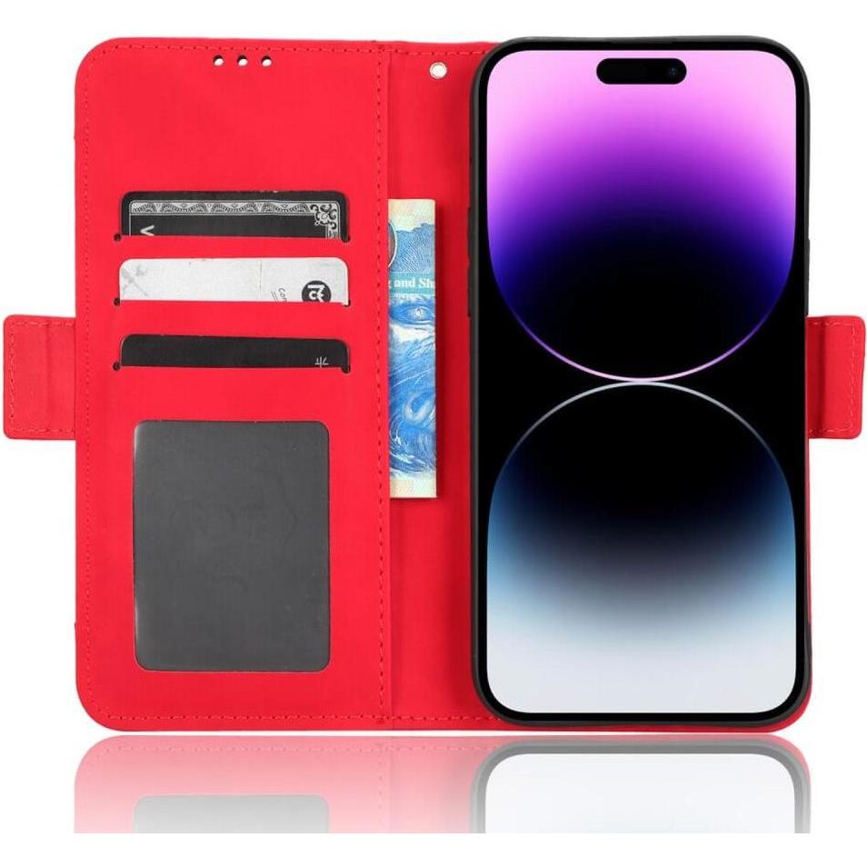 Thumbnail - Cover-Discount iPhone 15 Pro Max - Etui mit vielen Kartenfächer rot (Apple iPhone 15 Pro Max), Smartphone Hülle, Rot