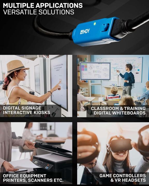 Actual product image Lindy 8m USB 3.2 Gen 1 C/A Active Extension Pro Up to 40m extension for a USB type A device on a (8 m, USB 3.2 Gen 1)