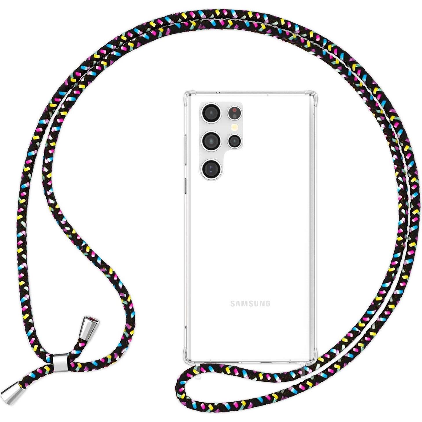 Nalia Klare Hybrid Hülle mit Kette zum Umhängen, Handykette, Schwarz