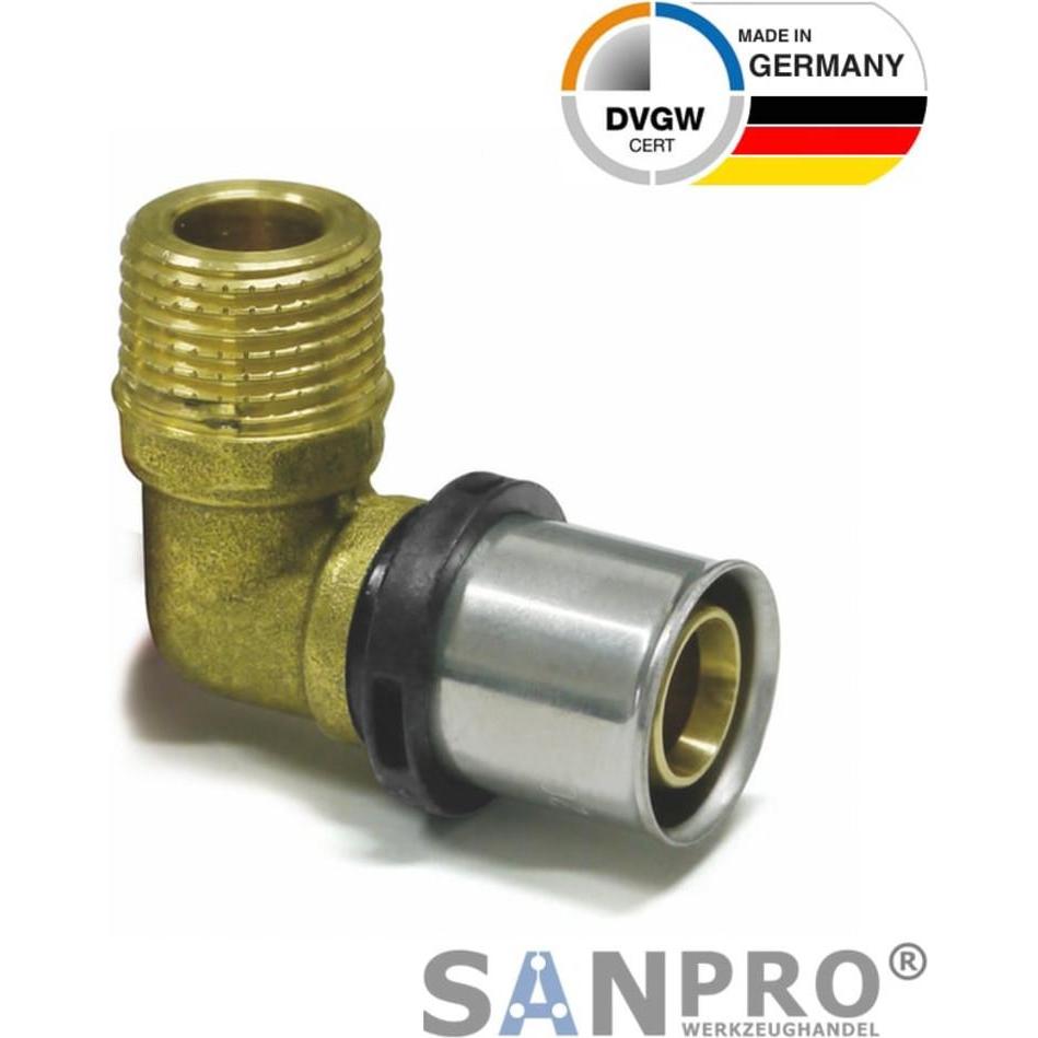 Sanpro, Rohrverbindungstechnik, THPRESS Pressfitting 90° Winkel - Bogen + Aussengewinde 16x2 - 1/2" (Pressverbindung)