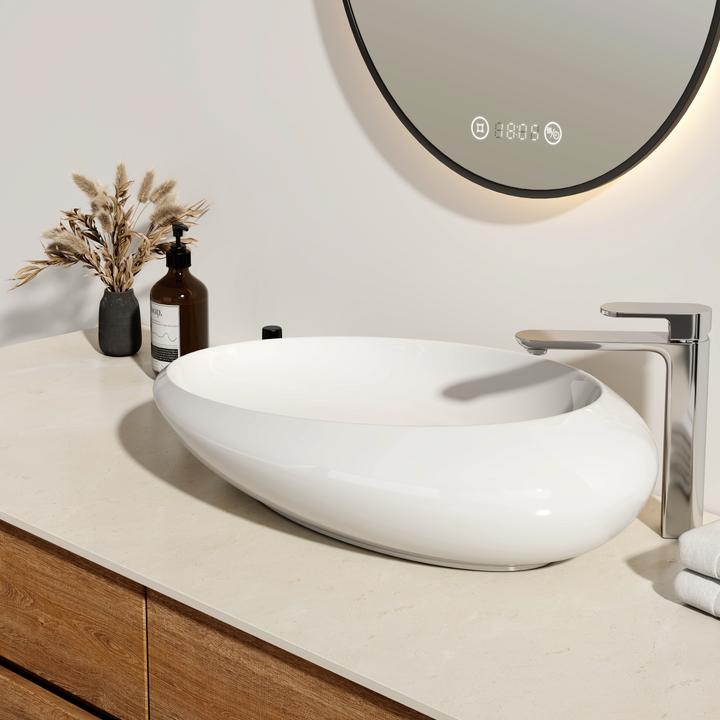 Produktbild Emke Aufsatzwaschbecken Kleines Ovales Waschbecken Waschplatz Handwaschbecken für Badezimmer, Aufsat (430 mm, 695 mm)