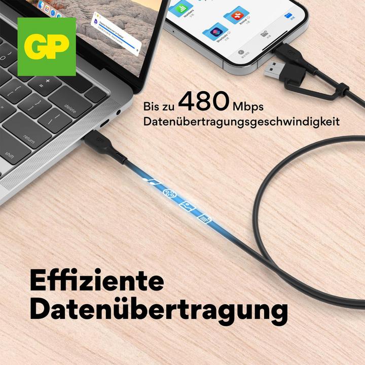 Produktbild GP Batteries GP 240W Lade- & Sync Kabel USB-A auf USB-C und USB-A (1.50 m, 240 W)