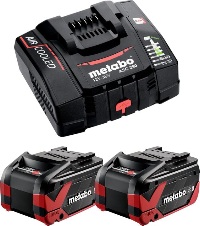 2x Metabo LiHDX accupack 18 V 8,0 Ah CAS Li-Ion accu, 1x Metabo ASC 290 snellader