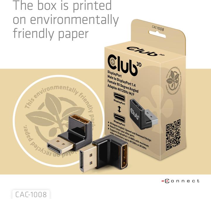Produktbild Club 3D Club3D Adapter DP > DP 1.4 90° abgewikelt 4K@120Hz St/Bu retail (10.50 cm)