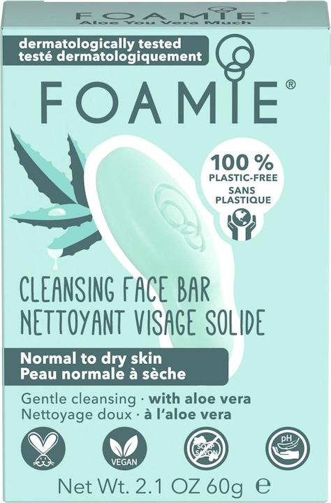 Actual product image Foamie Solid Face Wash Aloe You Vera Much (Cleaning cloths, 60 ml)