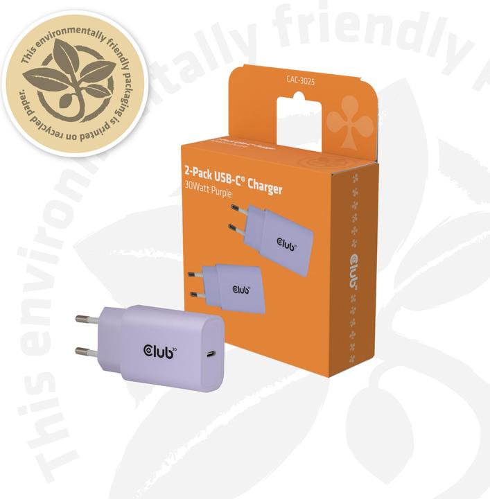 Actual product image Club 3D Club3D Lifestyle Ladegerät USB-C 30Watt, 2Stk lila retail (30 W, 1 portion)