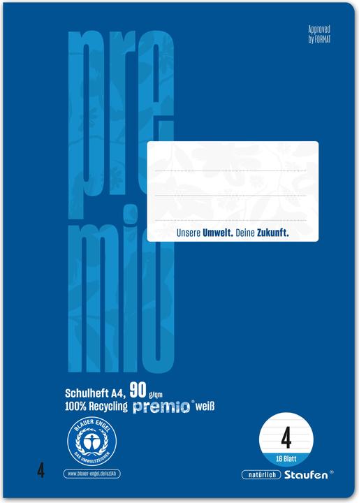 Staufen Quaderno a righe verdi a 4 righe DIN A4 senza margini, 16 fogli (A4, Righe, Copertina morbida)