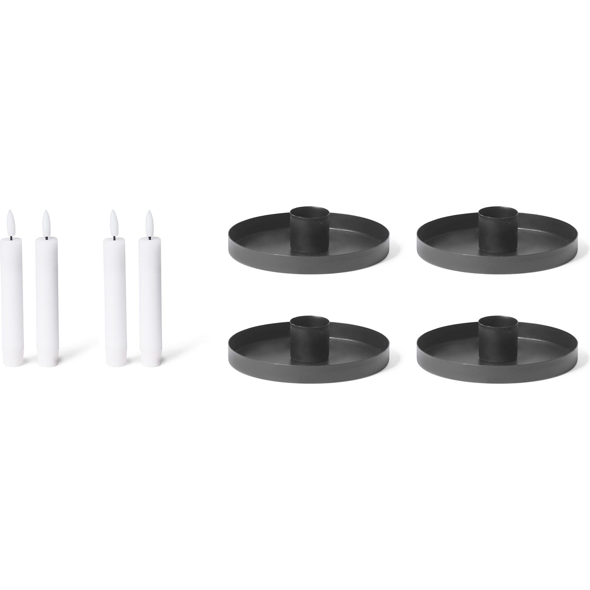 Novaliv, Kerzenständer, 4er-Set Kerzenhalter Stabkerzen SCHWARZ Durchmesser 14cm mit Stabkerze Batteriebetrieben (14 x 1...