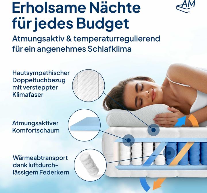 Produktbild AM Qualitätsmatratzen Orthopädische 7-Zonen Taschenfederkernmatratze (130 x 200 cm, Federkern)