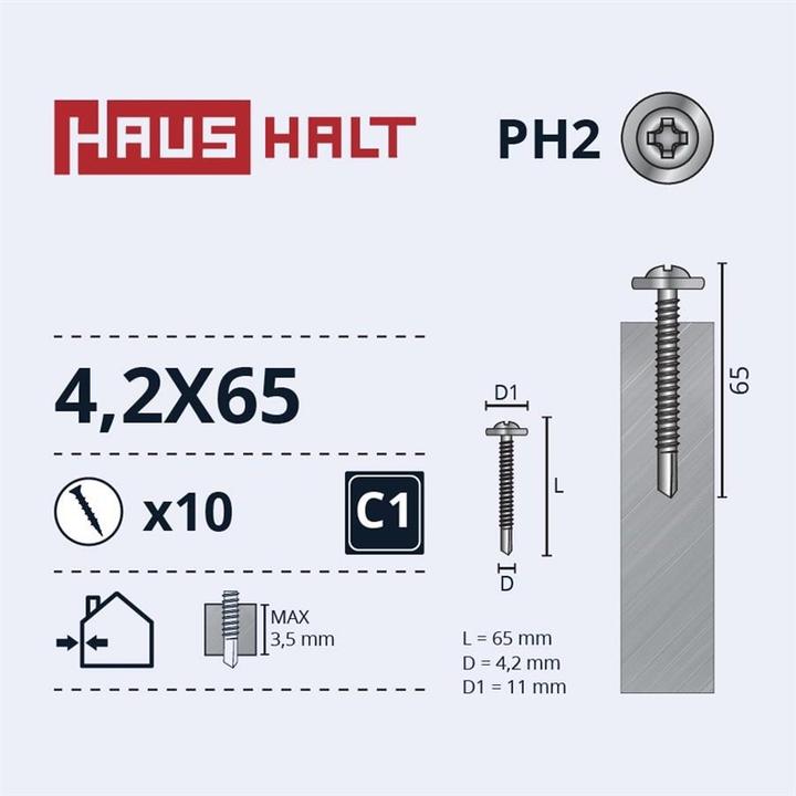 Produktbild Haushalt SELF SCR 4,2X65 MET/MET+DRILL ZN 10PCS