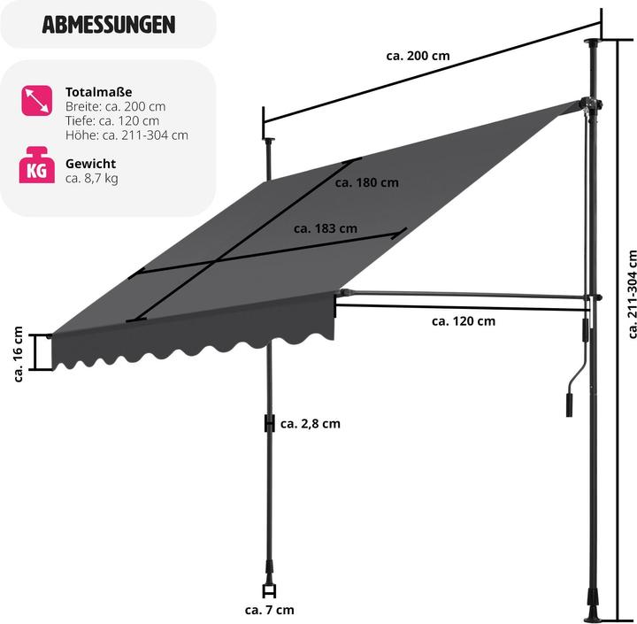 Produktbild tectake Klemmmarkise (2 m)