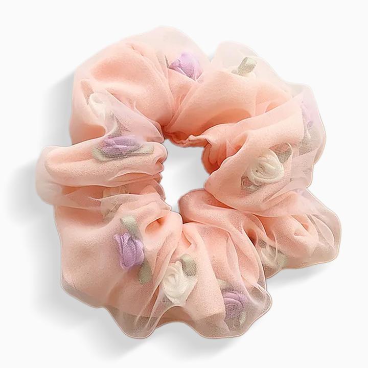 Produktbild Avizar Scrunchie Doppelstoff mit 3D Rosen Rosée (Haargummi)