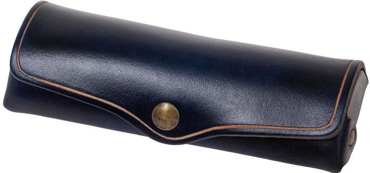 Immagine prodotto Mika Custodia per occhiali, piccola, in pelle, bottone a pressione, blu