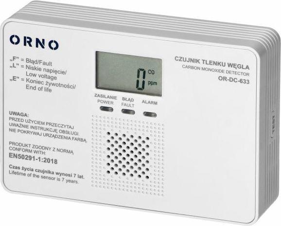 Orno Capteur de monoxyde de carbone (CO) sur batterie, 9 V, durée de vie de 7 ans, conforme à la norme
