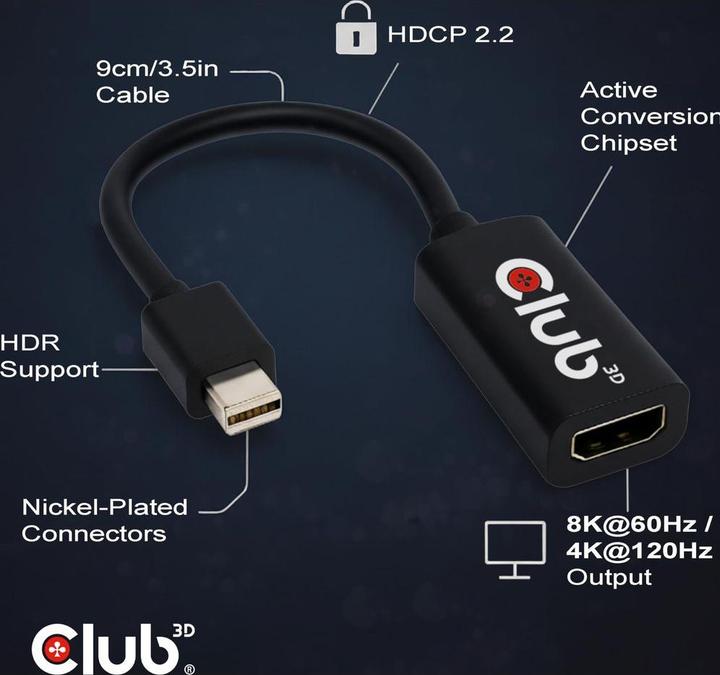 Produktbild Club 3D Mini DisplayPort™ 1.4 to HDMI™ 8K60Hz M/F Adapter (HDMI, 4.80 cm)