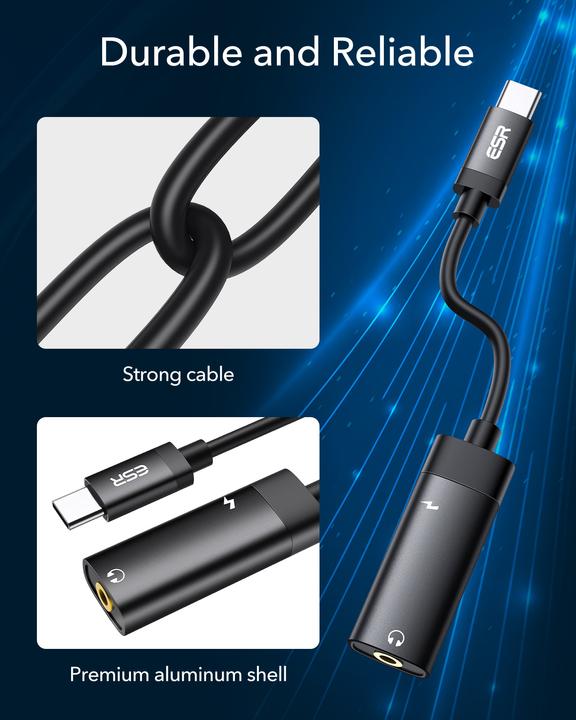 Actual product image ESR 2 in 1 USB-C to Headphone Jack Adapter (USB Type C, 3.5mm jack)