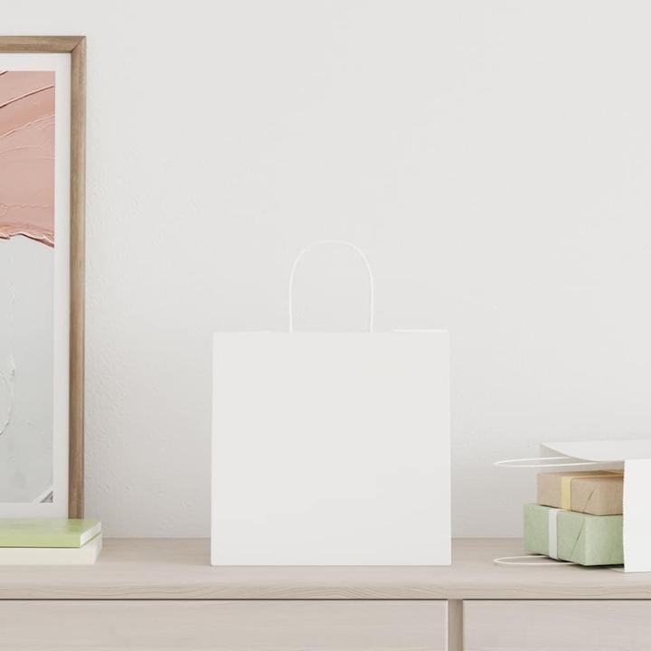 Produktbild vidaXL Kraftpapiertüten 250 Stk. mit Henkel Weiss 26x17x25 cm Papiertüte (Geschenktüte, 250 x)