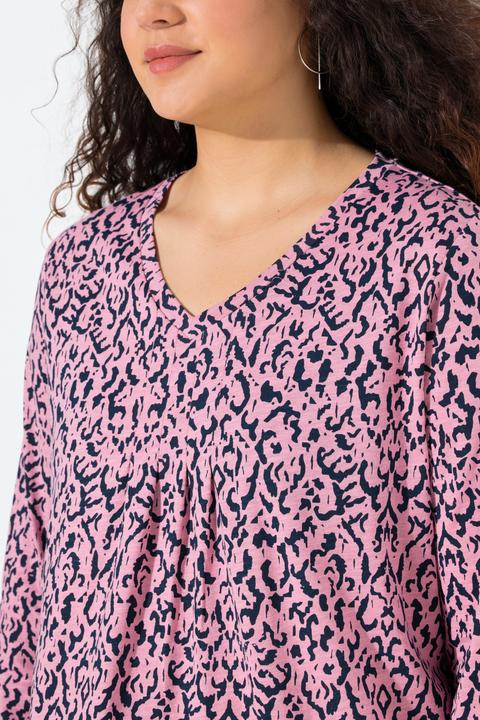 Image du produit Ulla Popken T-shirt avec plis fantaisie, décolleté en V et manches 3/4, coupe évasée (58)