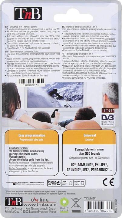 Produktbild T'nB Universalfernbedienung 1 in 1 (Universal Fernbedienung, Infrarot)
