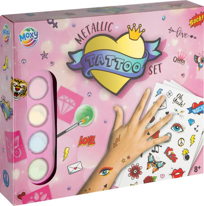 Grafix Metallic Tattoo Set Inkl. Schablonen, Metallic Tattoos, Steine, Kleber, Pinsel