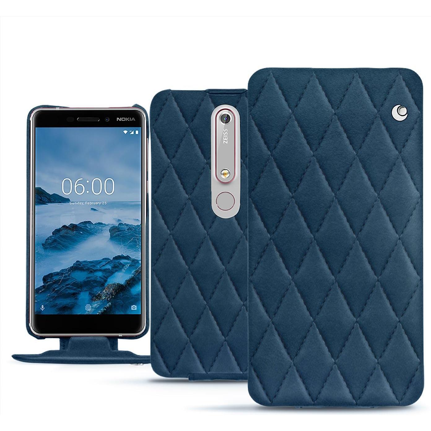 Noreve Lederschutzhülle vertikal (Nokia 6 (2018)), Smartphone Hülle, Blau