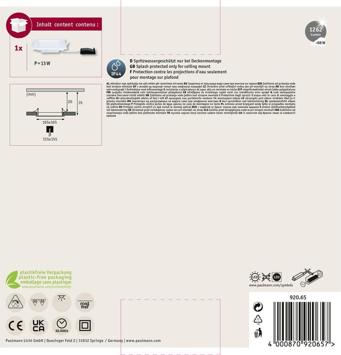 Produktbild Paulmann Einbaupanel Quality Line (850 lm)