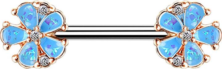Produktbild Star Piercing Barbell rosegold runde Blumen blüten mit Opal aqua (Messing, Chirurgenstahl 316L)