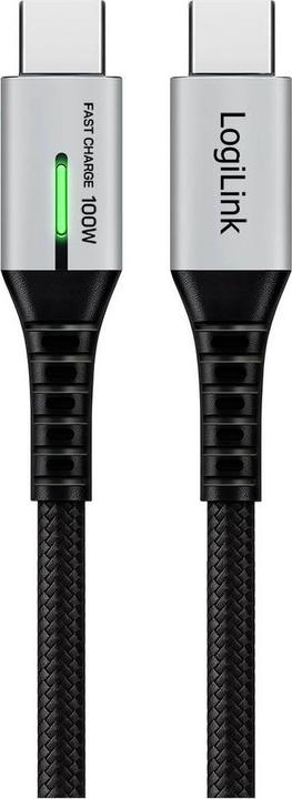 Immagine prodotto LogiLink USB 3.2 Gen2x2 Type-C-Kabel, C/M zu C/M, 20 Gbit/s, 100W, 4K, LED, Metall, schwarz, 2 m (2 m, USB 3.2 Gen 2x2, 100 W)