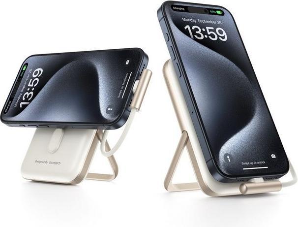 Actual product image Choetech B735 magnetic powerbank 10000mAh 20W PD + USB-C cable (white) (10000 mAh, 20 W, 37 Wh)